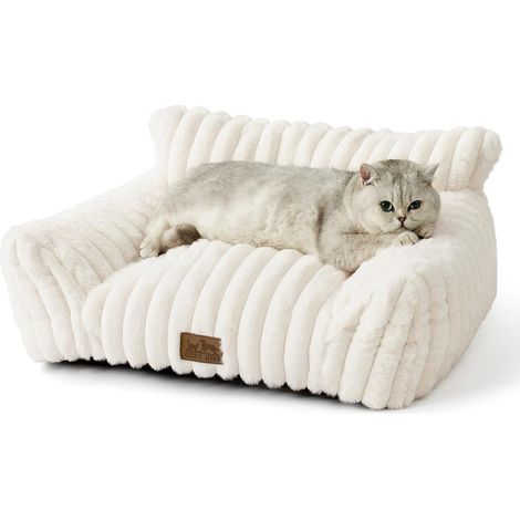 1 Panier-Lit Canapé pour Chat et Chien, Fausse Fourrure Crème, Soutien Orthopédique, Antidérapant, Lavable, Intérieur