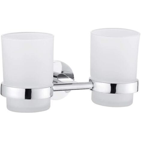 Double porte-brosse à dents mural chromé, porte-gobelet pour brosse à dents, support rond pour toilettes, toilettes, salle de bains (1/5)