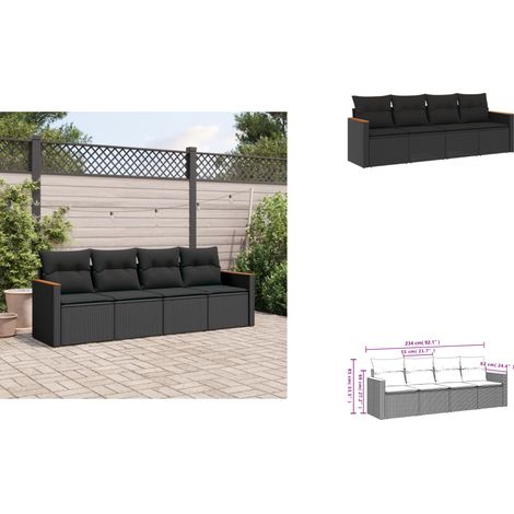 Salon de jardin 4 pcs avec coussins noir résine tressée - Ensemble Salon De Jardin - Meuble De Jardin - Salon Extérieur - Canapé Jardin - Résine Tressée (1/3)