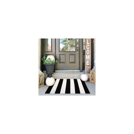 Tapis rayé noir et blanc - 61 x 91 cm - Tapis d'entrée extérieur lavable pour décoration de porche, tapis de bienvenue printemps-été pour intérieur et extérieur, paillasson pour entrée de ferme/maison