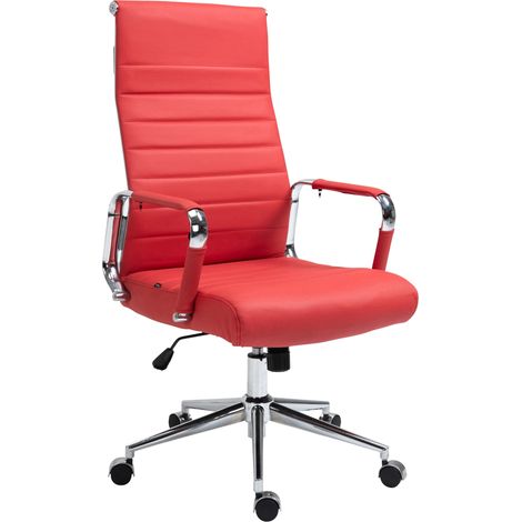 Fauteuil de bureau avec accoudoirs siège pivotant mécanisme à bascule en cuir véritable rouge 100002521