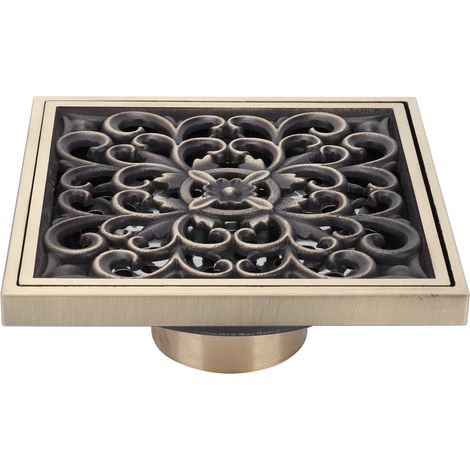 Grille d'évacuation au sol antique, anti-odeurs pour douche, salle de bain, toilettes, balcon, garage - Set 10x10cm (1/5)