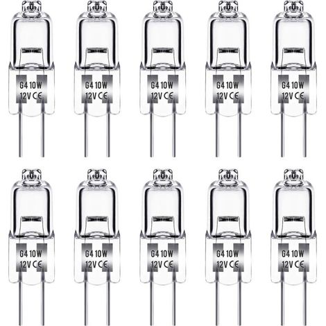 Ampoule Halogene G4, Ampoule G4 12V 10W, blanc chaud 3000K, 150LM, Intensité Variable, LampeHalogene G4, Lampe à Capsule Transparente, paquet de 10 (1/5)
