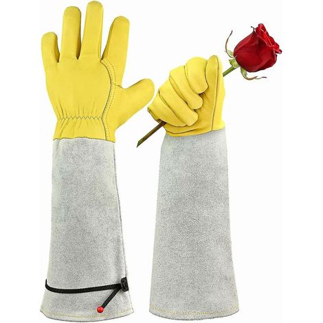 Filiyano-Gants de protection en cuir rose - Résistants aux perforations - Poignets ajustables - Jaune doré - 44 cm (1/5)