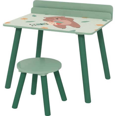 Mesa infantil verde con silla y estante para libros +3 años 70x50x48 cm