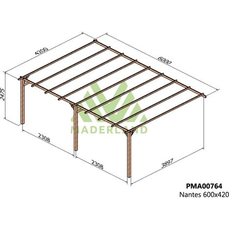 Pérgola de Madera Maciza Adosada Nantes (Maderland) – Gardeneas - 600 x 420 cm
