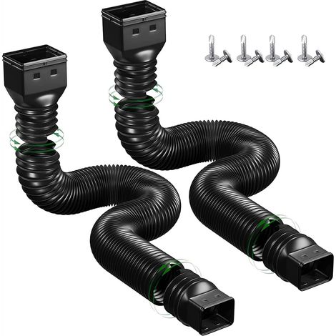 Set of 2 flexible gutter drainage hoses, gutter set, 53 to 152 cm extension, rainwater pipe connector, expandable for most rainwater pipes in residential buildings, black (1/5)