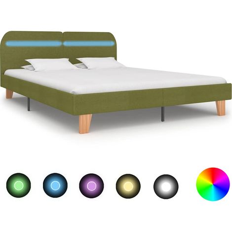 Bed Frame with LED without Mattress Green Fabric 150x200 cm King Size vidaXL (1/5)