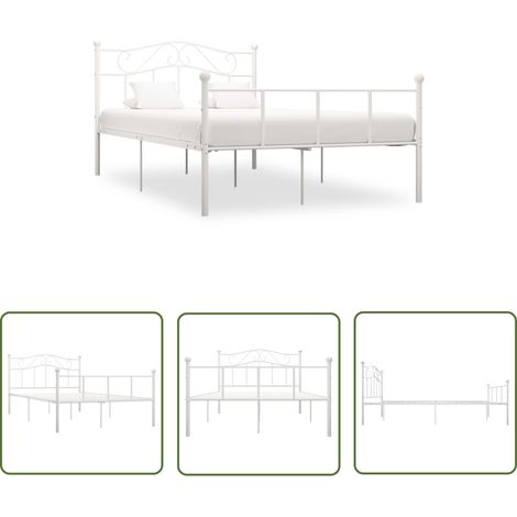 The Living Store Cadre de lit sans matelas blanc métal 120x200 cm - Cadre De Lit - Lit Double - Lit Metal - Literie - Meuble Chambre (1/5)