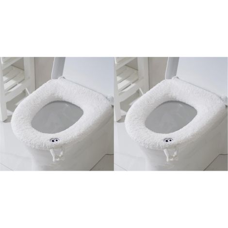 Funda de asiento de inodoro suave y cálida, lavable, cojín genérico lavable para asiento de inodoro, almohadilla suave para asiento de inodoro, para baño (2 piezas, blanco) (1/5)