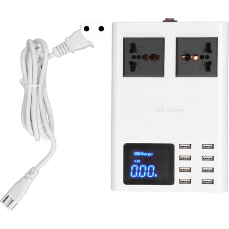 Chargeur USB 8 ports avec écran LCD, protection surtension et surintensité, adaptateur secteur 100-240V AC, prise UE, alimentation LED (1/5)