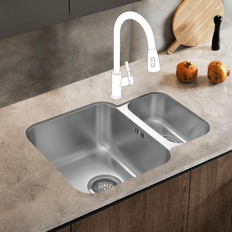 JASSFERRY Undermount Stainless Steel Kitchen Sink 1.5 One Half Bowl with Strainer Waste, 580 X 440 mm (1/5)