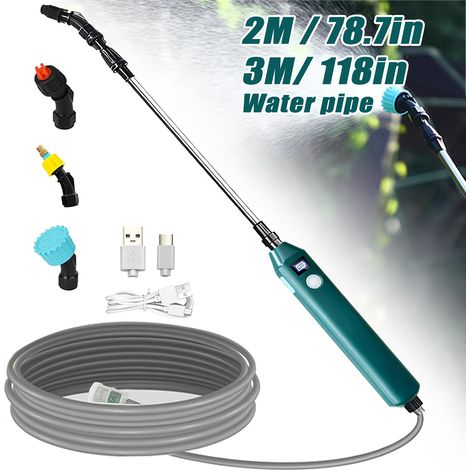Lance d'arrosage électrique télescopique de 2 m alimentée par batterie, 3 buses réglables avec filtre, vaporisateur portable pour pelouse, cour et jardin (1/3)