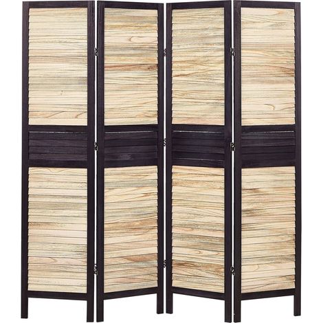 Schermo divisorio decorativo tradizionale 4 pannelli pieghevoli in legno Paulownia compensato Soggiorno Camera da letto Legno chiaro e marrone Brennerbad (1/5)