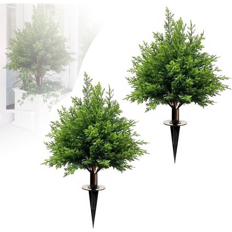 Juego de 2 árboles topiarios artificiales de cedro, plantas artificiales con estaca, plantas artificiales para decoración de interiores y exteriores, jardín, patio, porche, terraza (2, tipo A)