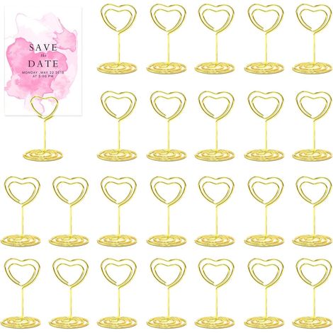 Lot de 36 porte-menures dorés à pince, métal, ronds et coeurs, mariage, menu, photo, table, fête, anniversaire (1/5)