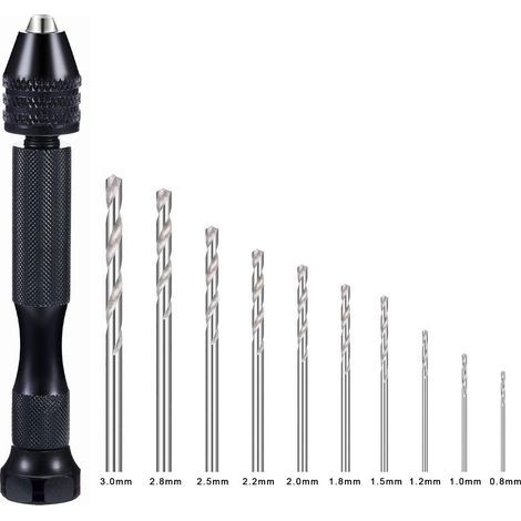 Professionelle Handbohrmaschinen mit Schraubstock, Mini-Spiralbohrer (0,8–3,0 mm), Set mit 11 Präzisions-Handbohrern für Rotationswerkzeuge (1/5)