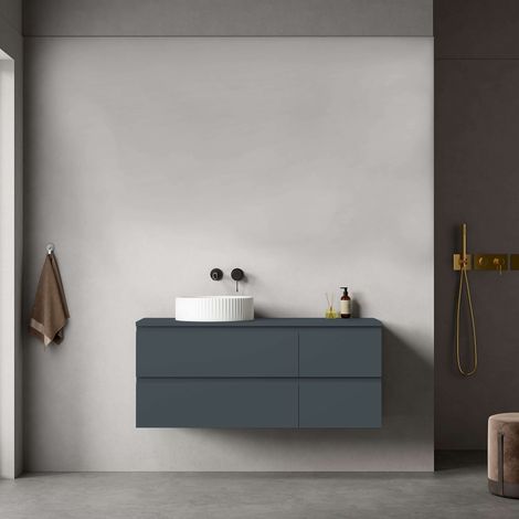 Mobile bagno sospeso reversibile 120 cm Blu Mare per Lavabo d'appoggio Senza Specchio - Fiji Paint Top (1/4)