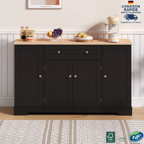 Buffet 1 tiroir et 4 portes, dimensions 138 x 40 x 85cm - Buffet de rangement scandinave pour salon - Noir (1/5)