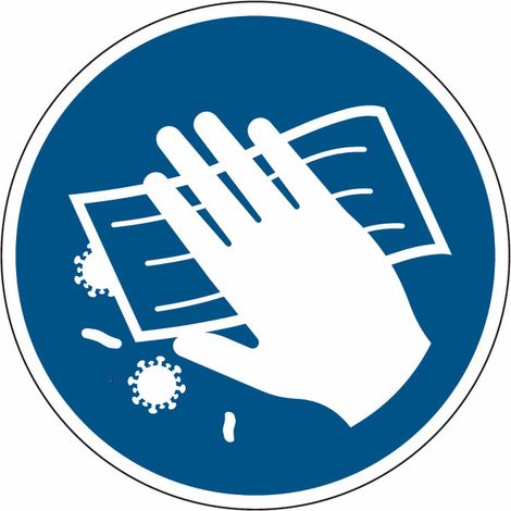 Cartelli di obbligo ISO 7010 "Disinfezione della superficie obbligatoria" - M062 - Numero Pezzi: 100 pezzi - Misura: 50mm x 50mm