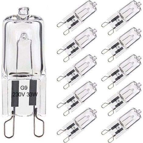 Paquete de 10 bombillas halógenas G9 para horno, 33 W, luz blanca cálida, tolerancia a temperatura de 300 °C, bombillas incandescentes G9, 420 lm, 230 V (1/4)