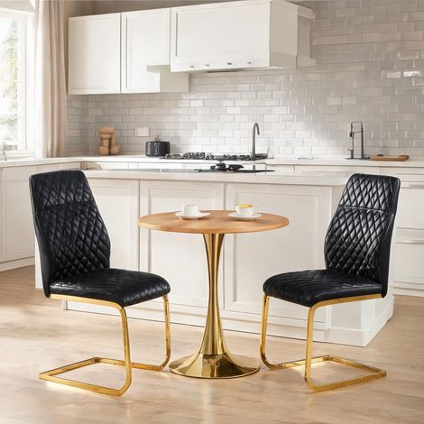 Ensemble table et chaises de cuisine noir et doré avec plateau (1/5)