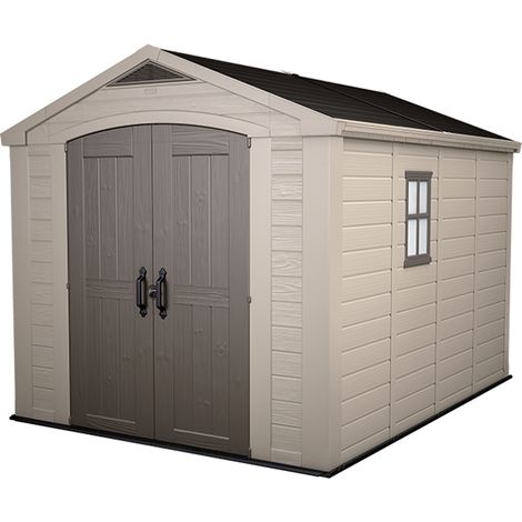 KETER Caseta de Jardín Factor 8X11 cobertizo de almacenamiento EXTERIOR ordenación acero metal madera resina 257x332x243 WxDxH (1/9)