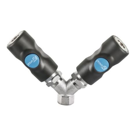 Raccord rapide de sécurité en Y PREVOST, Filetage vers Femelle G 1/4 Femelle 1/4pouces ISO B6 en Corps Composite ( Prix pour 1 )