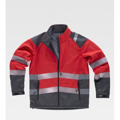 Chauqueta Workshell con cintas reflectantes con pieza ajustable en cintura WORKTEAM S9202 S Rojo+Gris Oscuro A.V. (1/2)