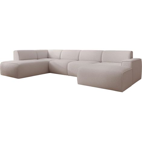 Selsey BOUVI – Canapé panoramique avec dossier latéral sur la méridienne gauche, beige clair, en bouclette