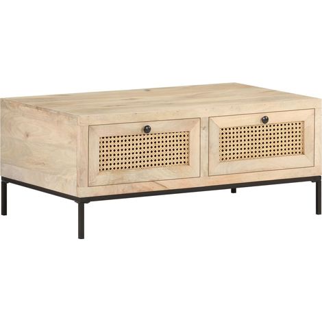 Couchtisch 90x50x37 cm Mango Massivholz und Rohrgeflecht