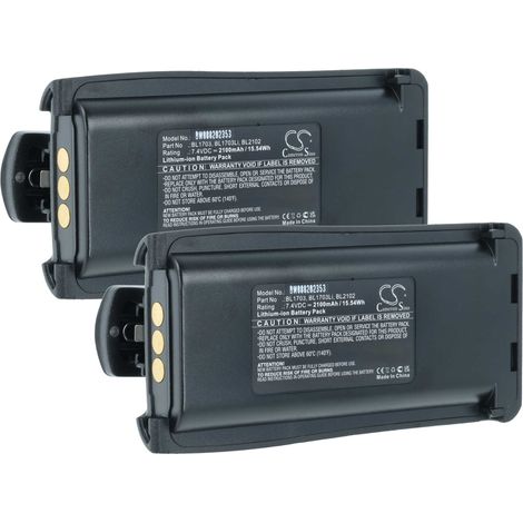 vhbw 2x Batterie remplacement pour Hyt BL2102, BL1703Li, BL-2102Li, BH1801 pour radio talkie-walkie (2100mAh, 7,4V, Li-ion) - avec clip de ceinture