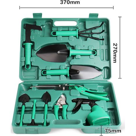 Coffret cadeau d'outils de jardinage : sécateur, bêche, râteau, pelle, ciseaux, arrosoir – lot de 10 pièces, coffret d'outils de jardinage pour la maison (1/5)