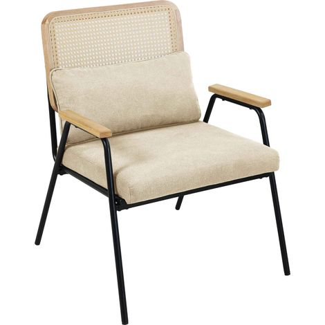 Fauteuil relax en acier, rotin synthétique et tissu écru (1/5)