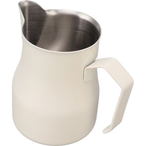 Pot à lait, tasse en acier inoxydable 304, bec verseur, graduation, pot à café latte, pour le travail, le bureau, blanc mat, 350 ml (1/5)