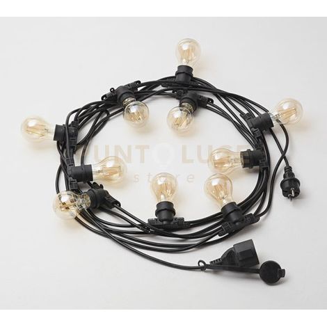 GFIN02- CATENA LUMINOSA 10 ATTACCHI PER LAMPADINE E14 PER ESTERNI IP44 10MT NERA