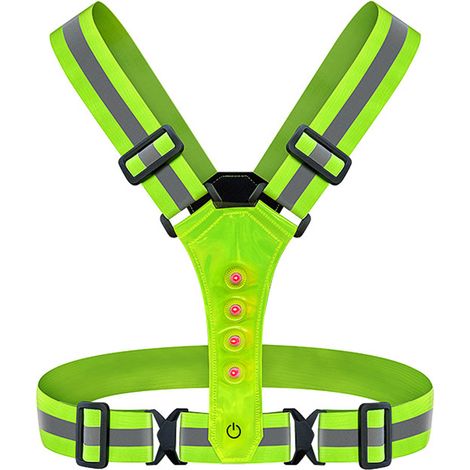 Gilet de sécurité réfléchissant haute visibilité avec lampes LED, bretelles réglables, batterie intégrée, vert fluorescent (1/5)