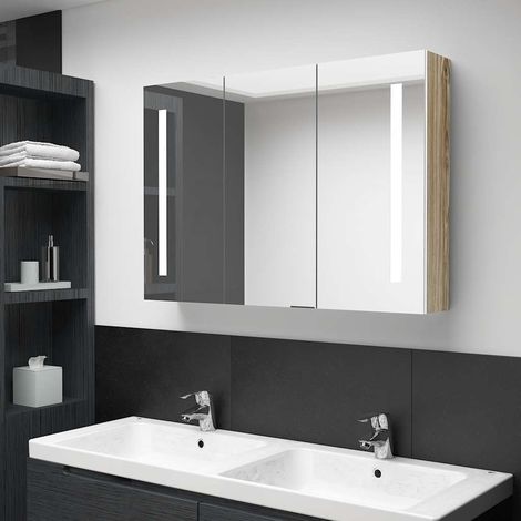 Teenpull – LED-Bad-Spiegelschrank 89x14x62 cm Weiß und Eichen-Optik (1/5)