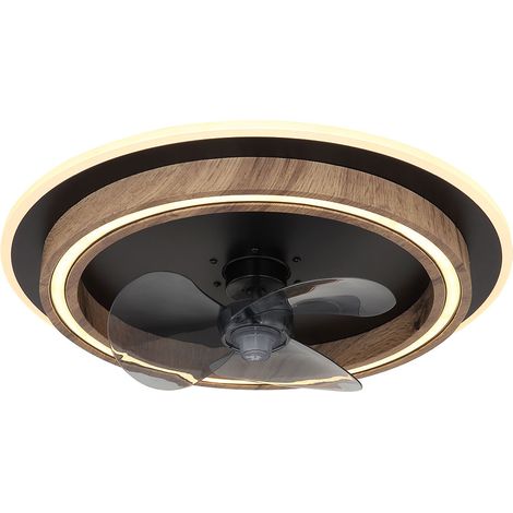 Ventilatore da soffitto a LED con telecomando Luce a soffitto CCT dimmerabile Ventilatore effetto legno nero fumo, avanti/indietro 6 velocità, 32W 1200Lm bianco caldo-freddo, P 50 cm