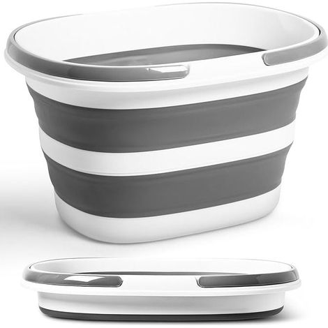 Seau pliable de 16 l avec poignées, seau de nettoyage pliable en silicone peu encombrant pour le nettoyage du camping, lavabo portable pour la maison et la voiture, seau en plastique compact et (1/5)