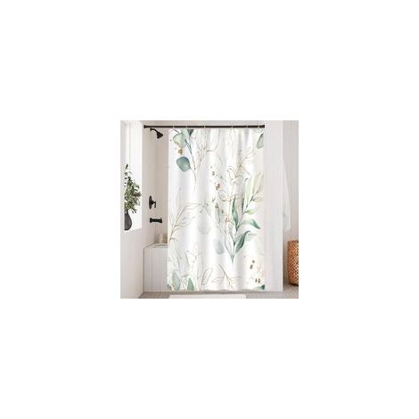 Rideau de douche vert, rideau de douche feuilles d'eucalyptus abstrait doré botanique rideaux de bain anti-moisissure imperméable tissu polyester rideaux de bain avec 12 crochets 120 x 180 cm