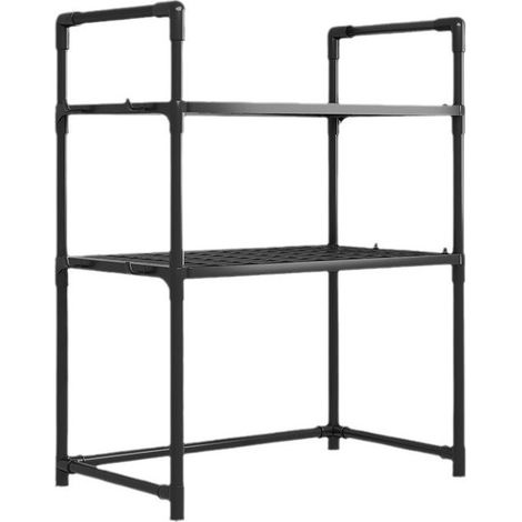 Étagère de cuisine extensible au sol - Étagère de rangement - Grille double pour four - Étagère de rangement réglable - Organisateur de casseroles et poêles - Plastique - Noir (1/5)
