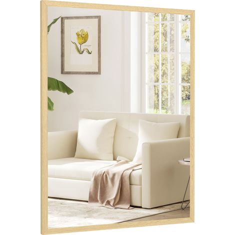 Miroir mural rectangle 80x60 cm bois naturel salle bain salon