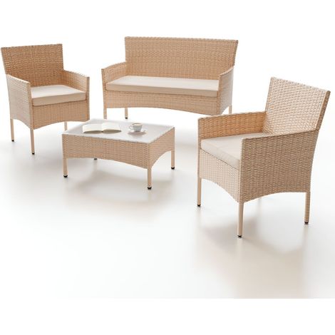 Set da giardino in polyrattan Fort Myers  Crema, Sabbia  Set da giardino composto da 4 pezzi dallo stile mediterraneo (1/2)