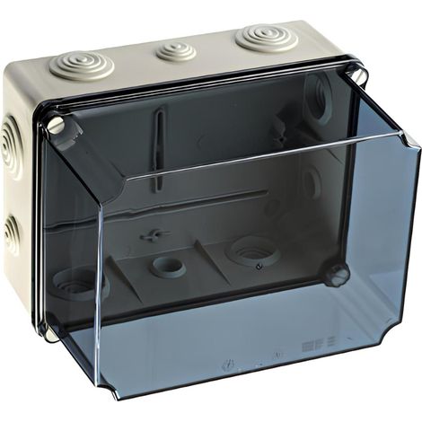 Boîtier de dérivation industriel étanche IP65 avec couvercle haut - Dimensions - 197x260x180 - Passe fil conique 4x Ø25 + 6x Ø40 - couvercle transparent
