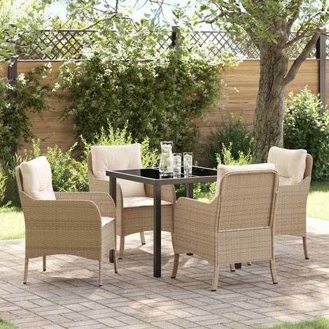 vidaXL Garten Essgruppe mit Kissen 5 pcs Beige Poly-Rattan (1/5)