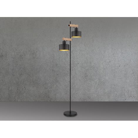 Große LED Stehleuchte Metall Schwarz Gold 2-flammig, Höhe 168cm (1/5)