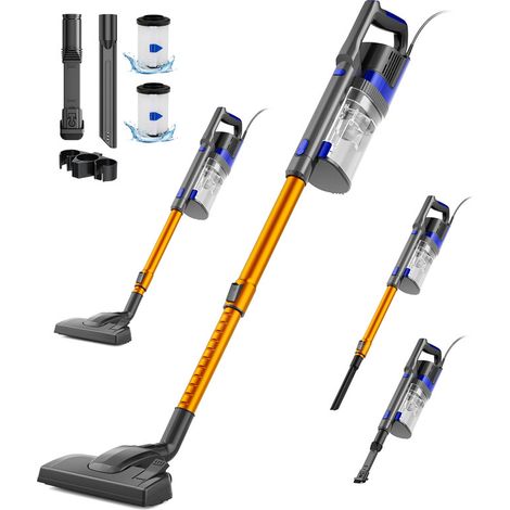 Aspirateur Balai 600W, Aspirateur 3 en 1 16 kPa, 100AW, Capacité de 600 ml, Câble Long 7m, avec Filtre HEPA H11, Tube Télescopique, Gris et Or (1/5)