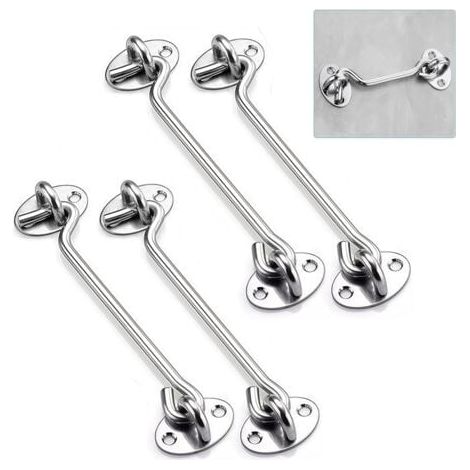 Lot de 4 loquets à crochet et œillet en acier inoxydable de 6in cm,Crochet de cabine robuste pour portes, portails, fenêtres, armoires,Comprend des vis de montage (1/5)