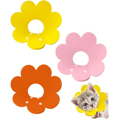 Lot de 3 - Collerette Chat - Accessoire Protection - Réglable Anti-Léchage Post-Opération Morsures Pour Chaton Adulte Gris 20x24cm (1/5)